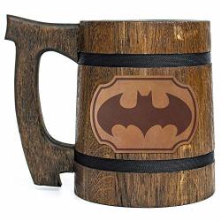 Batman Beer Mug Batman Animated Series Beer Stein Personalized Wooden Beer Mug Custom Leather Beer Stein Gamer Gift Gamer Tankard Gift For Men Gift