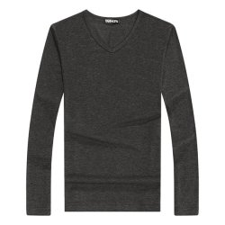 Men V-neck Pure Color Basic Bottoming Long-sleeved Spring Fall Casual T-Shirt T