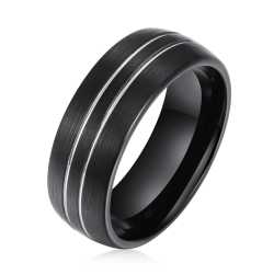 Men's Double Silver Groove Brushed Black Tungsten Ring OYG005 - 12