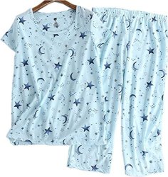 Amoy Madrola Women Cotton Sleepwear short Sets pajamas Set SY215-BLUE Star-l