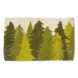 Tag - Woodland Trees Coir Mat Decorative All-season Mat For The Front Porch Patio Or Entryway Green