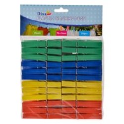 Washing Pegs - Assorted Colours - Plastic - 70MM - 24 Piece - 3 Pack