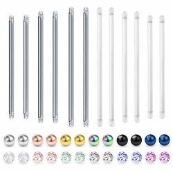 Vcmart 14G Replacement Balls Surgical Steel & Clear Straight Bar 32MM 35MM 38MM Body Piercing Jewelry Industrial Barbell Piercing Parts