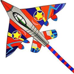 Fighter Huge Plane Kite For Kids And Adults- 58WIDE With Long Tail- Easy Flyer - Kit Line And Swivel Included- Good For Outdoor Games