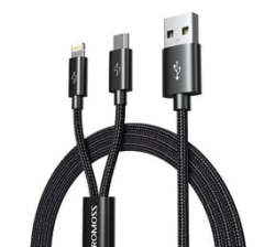 Romoss USB A To Lightning And Micro 1.5M Cable Space Grey Nylon Braided Cable