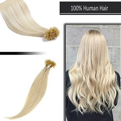 Remy Nail U Tip Pre Bonded Hair Extensions Human Hair 100 Strands Keratin Fusion Hair 20" 50G Straight Silky 60 Platinum Blonde
