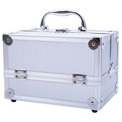 Foldable Aluminum Makeup Train Case Jewelry Box Cosmetic Organizer With Mirror 9"X6"X6" Silver