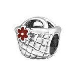 B29-C11117 - 925 Sterling Silver Picnic Basket Bag European Charm Bead