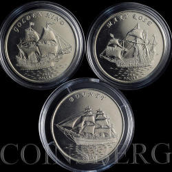 Gilbert Islands 1 Dollar Set Of 3 Coins Ships Bounty Mary Rose Golden Hind 2015