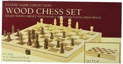 Hansen Games Classic Wooden Chess Set 15" Inlaid Board With Hand Carved Chessmen And Storage