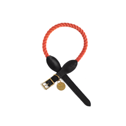 Leather And Rope Collar Coral - Dog Collar - S