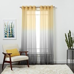 PH Single Piece Semi Sheer Ombre Curtain Panel 52 X 84 Inches Contemporary Grey yellow Ombre Pattern Casual Style Polyester Light Yellow Charcoal