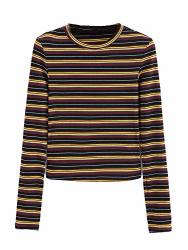 Milumia Women's Casual Striped Ribbed Tee Knit Crop Top M us 4 Yellow