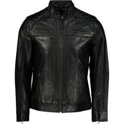 Men's Black Elite Slim Fit Leather Jacket Black - - 2XL