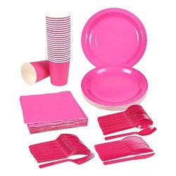 pink paper plates and napkins