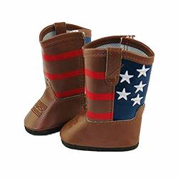 Brown Cowboy Boots With American Flag Detail Fits 18 Inch Doll