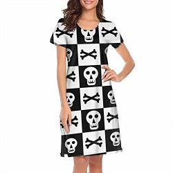 Fedfd Skulls And Bones Black White Squares Checkerboard Ladies White Nightgowns Fashion For Women