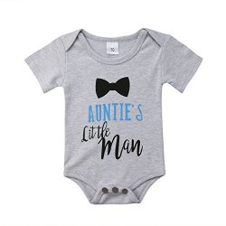 BABY Infants Boy Auntie's Little Man Short Sleeve Bodysuits Rompers Outfits Grey 3-6M