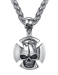 Aoiy Men's Stainless Steel Gothic Double Skull Biker Pendant Necklace 24" Link Chain CCP020