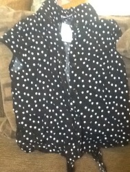 Girls Black And White Polka Dot Tie Up Top Shirt Size 11-12yr From Pep