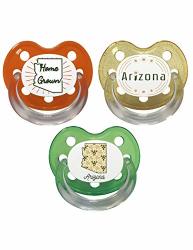 Baby Nova- Silicone Orthodontic Baby Pacifier 3 Pack - Each With Travel Cover - 6 Months And Older - Arizona