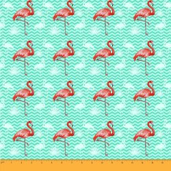 Soimoi Decorative Flamingo Bird Print 58" Wide Cotton Voile Fabric 1 Yard-aqua BLUE|CV-MIN-BRD2D