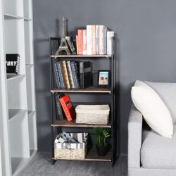 John & Johnson Harper 4 Tiers Multipurpose Folding Storage Shelf For Home Office Walnut Color Desktop And Black Frame