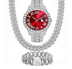 Luxurious Iced Out Mens Watch And Iced Out Chain bracelet Set