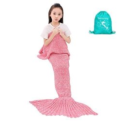 Mermaid Blanket - Senyang Mermaid Tail Blanket Handmade Crochet Sofa Blankets All Seasons Sleeping Bags Best Choice For Girls Gift Christmas Gift Kid Thick Pink