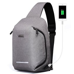 Large Sling Backpack Mens Shoulder Cross Body Bag Travel USB Charging Laptop Bag Light Grey