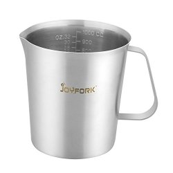 Joyfork Milk Frothing Measuring Pitchers Stainless Steel Espresso Coffee Pitcher With Measurement Marking Jug Milk Frother Cups For Perfect Latte And Cappuccions 1000ML