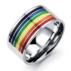 Fate Love Stainless Steel Colorful Mood Freedom Happy Life Rainbow Band Ring For Men And Women New+free Gift Box
