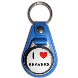 I Love Beavers - Blue Plastic Metal Medallion Coulor Key Ring