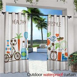 Familytaste Fitness Outdoor Blackout Curtains Healthcare Theme Athletic Energetic Life Routine Wellness Gym Equipment Vegetables Outdoor Privacy Porch Curtains W108 X L84 Multicolor