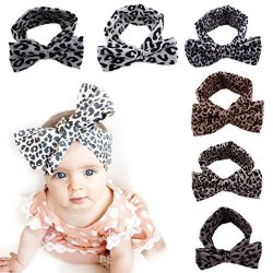 Voberry Baby Infant Girls Leopard Big Bow Bowknot Elastic Headbands Hair Accessories Brown
