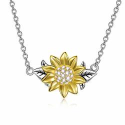 PEIMKO 925 Sterling Silver Sunflower Pendant Necklace for Women You are My Sunshine Jewelry Christmas Gifts for Women Girls