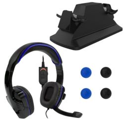 Sparkfox PS4 Gaming BUNDLE-SF1 Headset Dual Control Charger & Thumb Grips