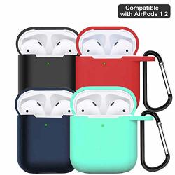 Airpods Case Wireless Charging Airpods Case 4 Packs Seamless Fit Silicone Protective Cover With Keychain For Apple Airpods 2 &1 Black Red Green Dark Blue