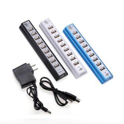 New 10 Ports Usb Hub 2.0 High Speed With Power Adapter