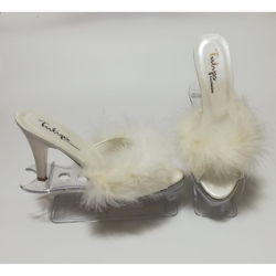 Perin Lingerie Matching High Heeled Feathered Slippers Cream Sizes 3-9 - 7