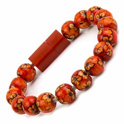 Authentic Wood Beaded Bracelet Charger Compatible With Iphone And Ipad Data Link Transferable Crimson Red