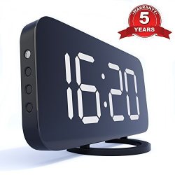 Digital Alarm Clock - Night Light With Large 6.5" Easy-read LED Display With Dimmer - Best Electric Clock - Snooze Function - Mirror Surface