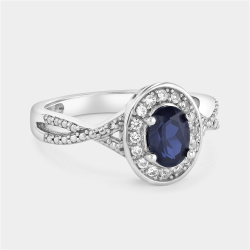 Sterling Silver Diamond & Created Blue Sapphire Oval Infinity Ring