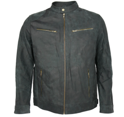 Men Grey blue Leather Jacket MLJBLGBNF004