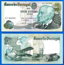 Portugal 20 Escudos 1978 Unc Plane Coutinho Serie 9 Europe Banknote