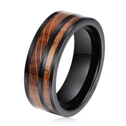 Men's Whisky Wood Black Tungsten Ring WR-219 - 11