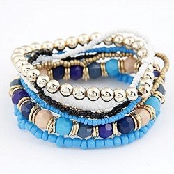 Susenstone 1 Set 7PCS Boho Whole Multilayer Acrylic Beads Beach Bracelet Dark Blue