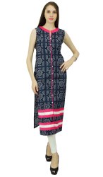 Phagun Womens Rayon Floral Indian Tunic Designer Bollywood Kurta 3 4 Sleeves Blue Kurti PCKL332A