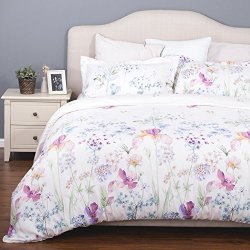Bedshe Bedsure Printed Floral Duvet Cover Set King Size White Soft