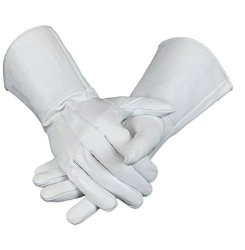 Leather Gauntlet Gloves Long Arm Cuff Medium White